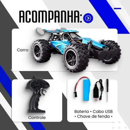Itens que acompanham o carrinho de controle remoto TrilhaX